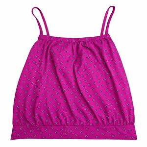 Lands' End Womens 16W Tankini Top Magenta Pink Floral Medallion Blouson Bra